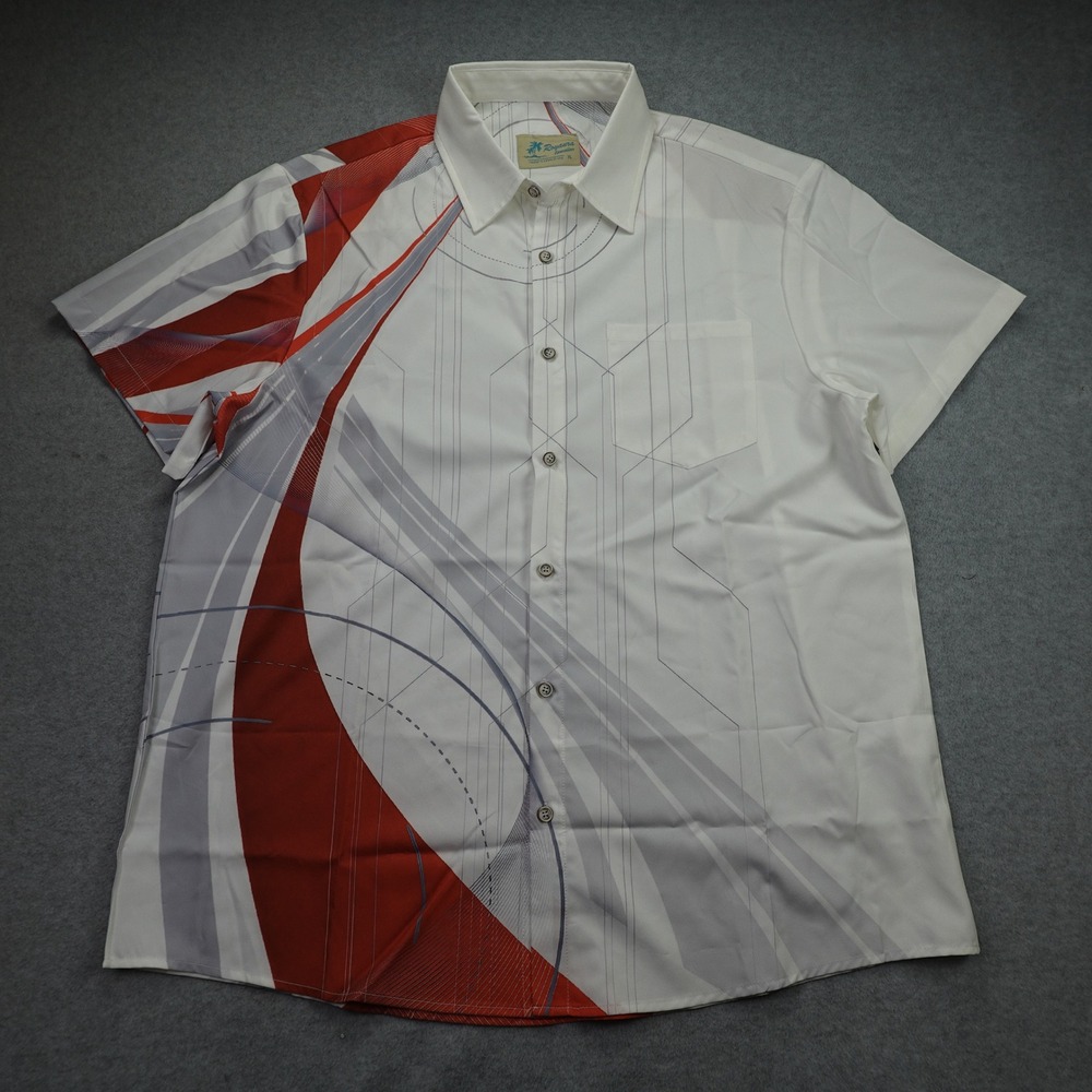 Royaura Hawaiian‎ Shirt Mens XL White Red Abstract Short Sleeve Button Up